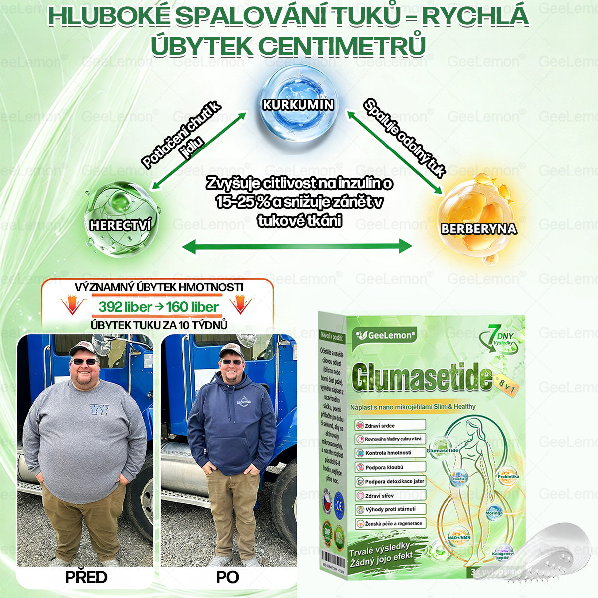 Oficiální prodejna BENU | 🎁 𝐆𝐞𝑒𝑙𝑒𝐦𝐨𝐧® Glum𝐚𝐬𝐞tide 8 v 1 – Zeštíhlující nano mikrojihlový náplast 🇨🇿 Jen 1× denně ✅ Viditelné změny za 7 dní – na obezitu, kardiovaskulární zdraví, diabetes a kloubní problémy